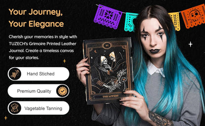 TUZECH Book of Spells Leather Bound Journal Deckle Edge Paper Grimoire Printed Diary Third Eye Notebook Spiral Gothic Notebook Antique Vintage Book for Men and Women