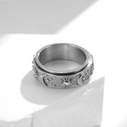 Sun Moon Star Fidget Spinner Band Ring in Stainless Steel