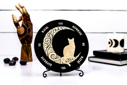 Crescent Moon Cat Pendulum Board Metaphysical Intention