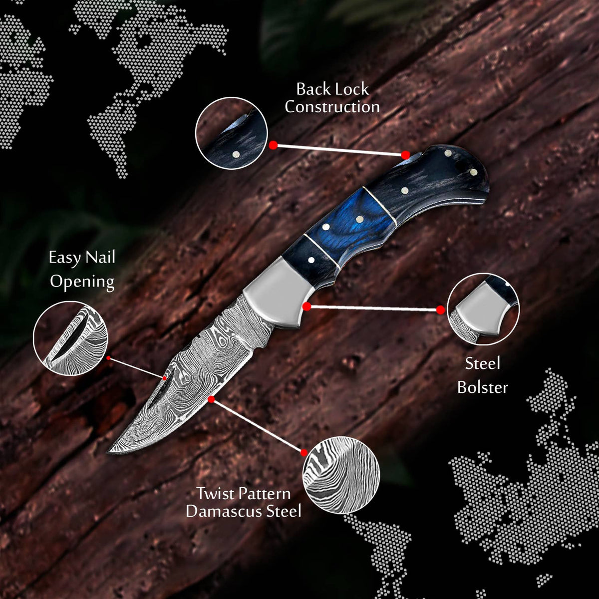 6.5' Handmade damascus folding knife, Pocket Knife