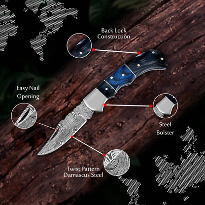 6.5' Handmade damascus folding knife, Pocket Knife