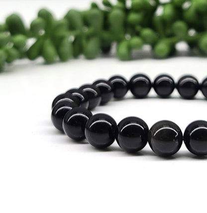 Black Tourmaline Bracelet Stretchable 8mm Beads, 7.5 inches