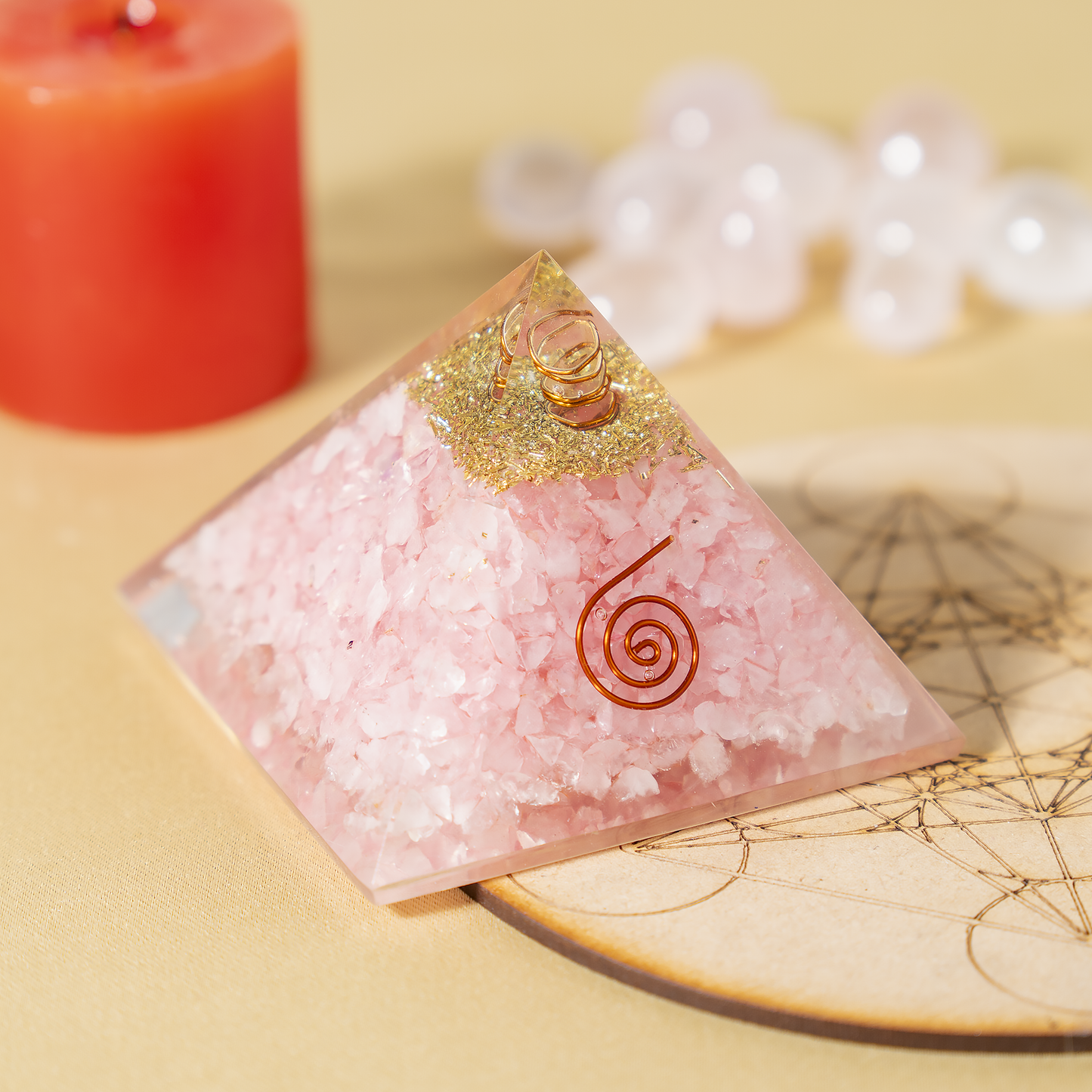 Orgone Pyramid | Rose Quartz with Crystal Point Pyramid