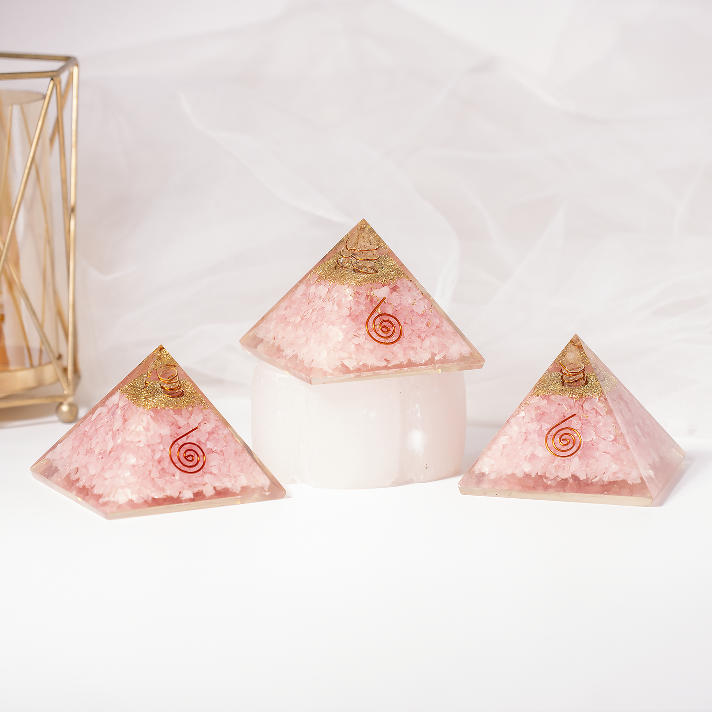 Orgone Pyramid | Rose Quartz with Crystal Point Pyramid
