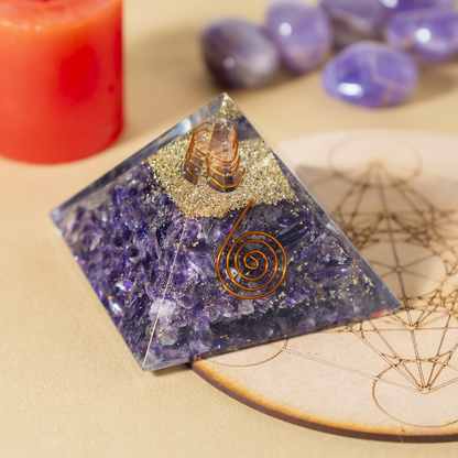 Orgone Pyramid | Amethyst with Crystal Point Orgone Pyramid