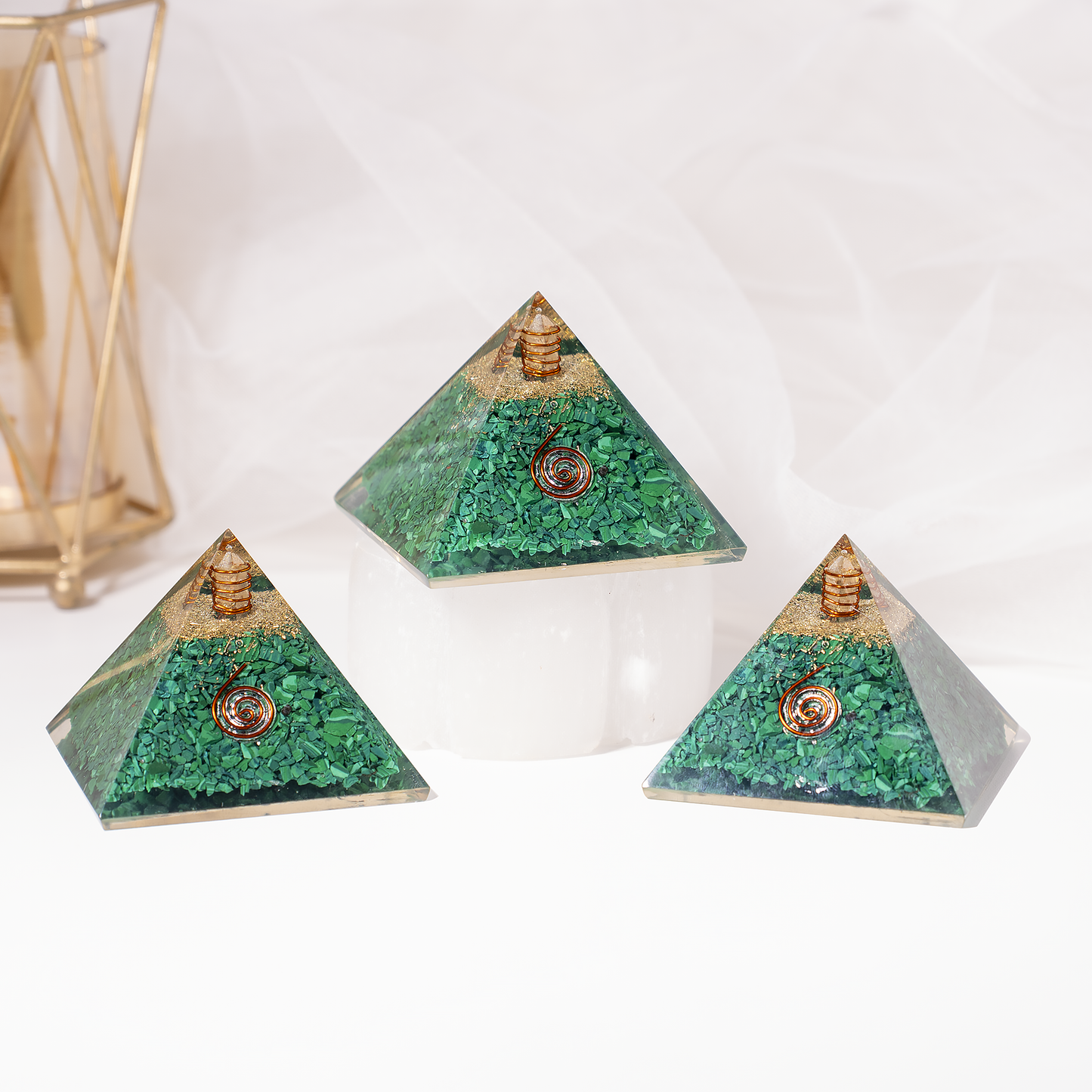 Orgone Pyramid |Synthetic Malachite | Crystal Energy Pyramid
