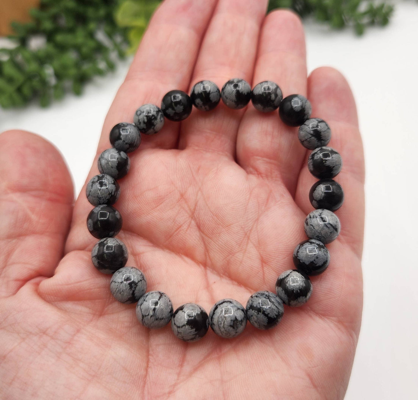 Snowflake Obsidian 8mm (5 Pack) Stretchable Bracelet-7.5"L