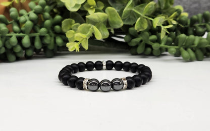 Hematite and Black Obsidian Stretchable Bracelet 8mm Beads