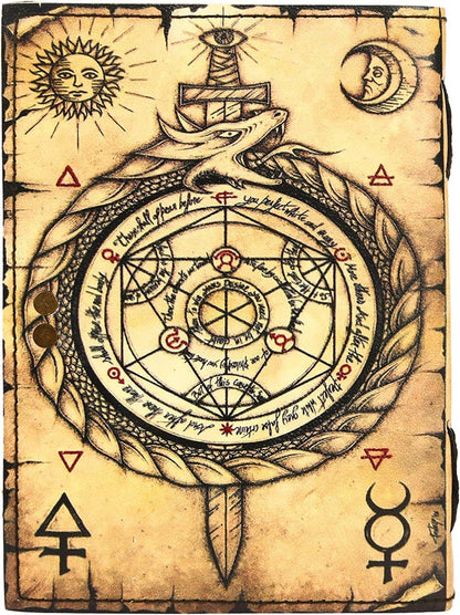 TUZECH Book of Spells Leather Bound Journal Deckle Edge Paper Grimoire Printed Diary Third Eye Notebook Spiral Gothic Notebook Antique Vintage Book for Men and Women