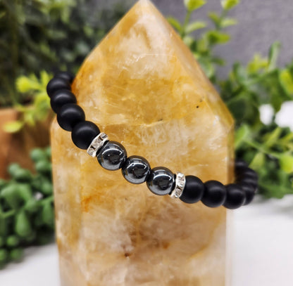 Hematite and Black Obsidian Stretchable Bracelet 8mm Beads