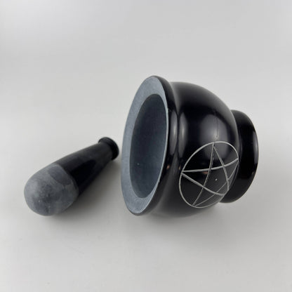 3-Pentacle Soapstone Mortar & Pestle - 3"H, 4"D SBR519