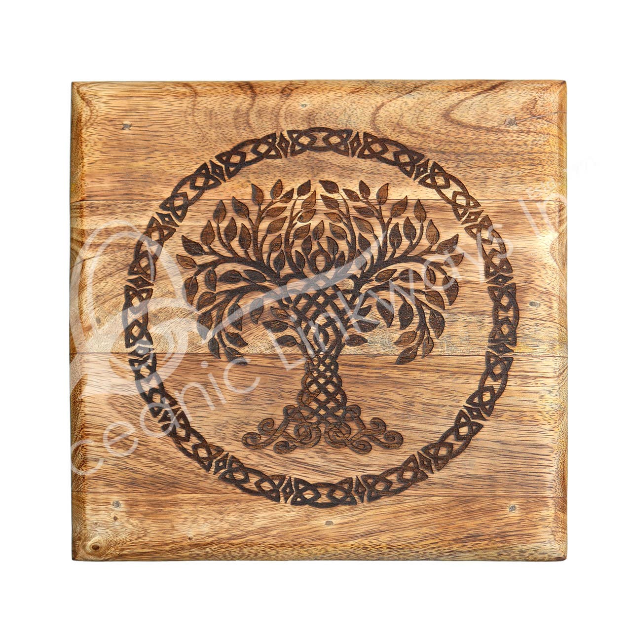 (PC)ALTAR TABLE - MANGO WOOD ENGRAVED TREE OF LIFE 9 X 8"H