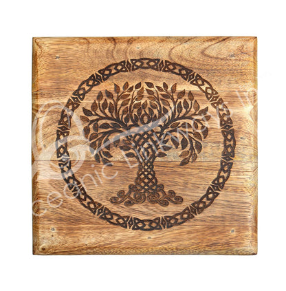 (PC)ALTAR TABLE - MANGO WOOD ENGRAVED TREE OF LIFE 9 X 8"H