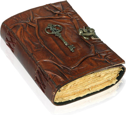 TUZECH Book of Spells Leather Bound Journal Deckle Edge Paper Grimoire Printed Diary Third Eye Notebook Spiral Gothic Notebook Antique Vintage Book for Men and Women