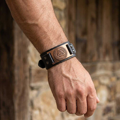 Vegan Leather Adjustable Bracelet - Celtic Knot Black (Each)