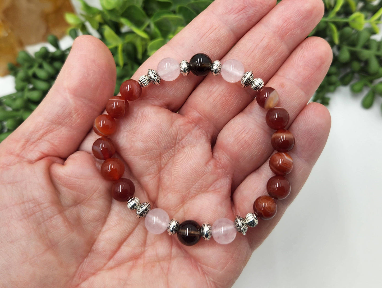 GRIEF /LOSS-Band.Carnelian/Rose Quartz/Smoky Quartz-Bracelet