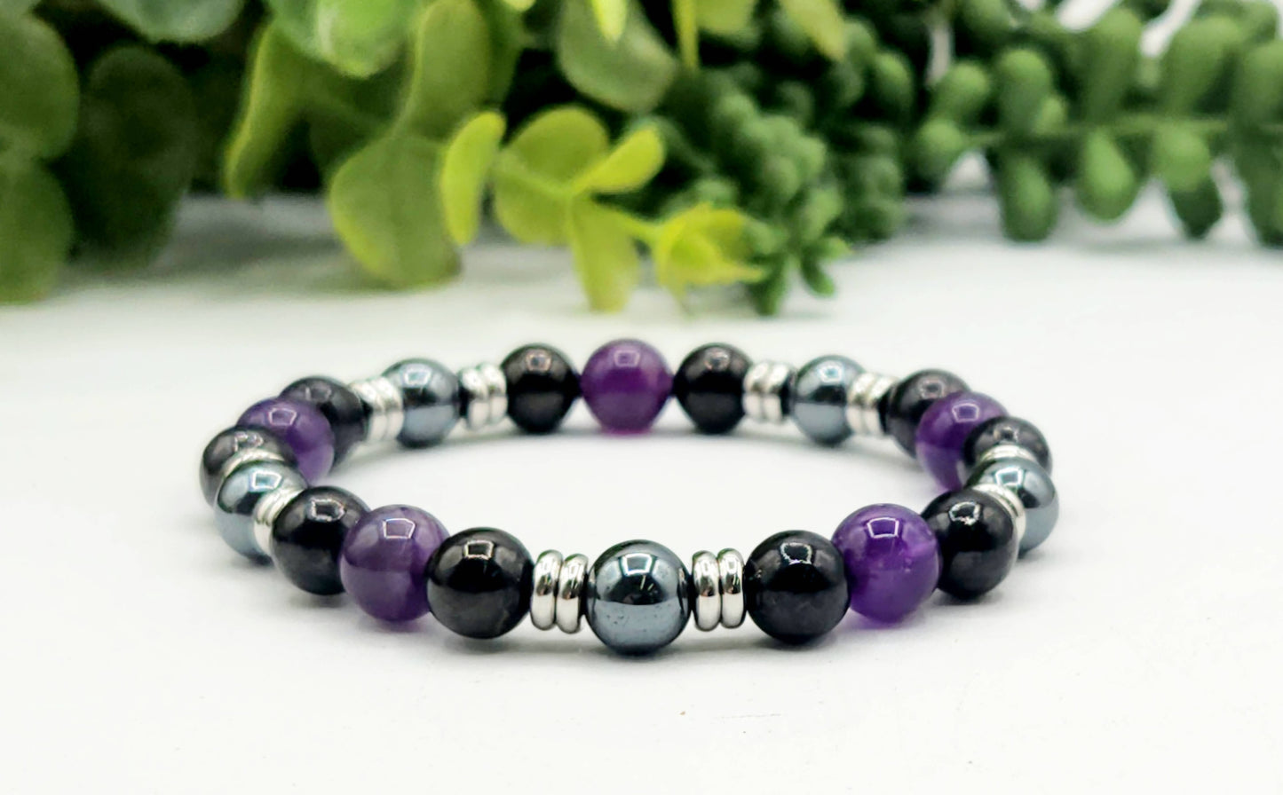 PROTECTION - Shungite/Amethyst/Hematite Bracelet 8mm-7.5"L