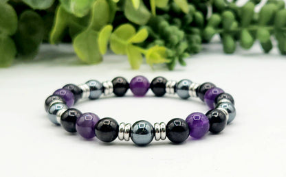 PROTECTION - Shungite/Amethyst/Hematite Bracelet 8mm-7.5"L
