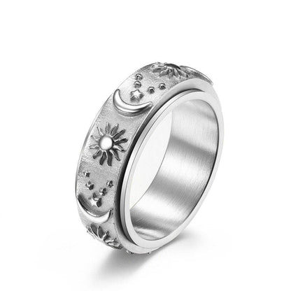 Sun Moon Star Fidget Spinner Band Ring in Stainless Steel