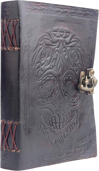 Leather Journal Diary Skull Vintage Antique Handmade Notebook Sketchpad Notepad Gift for Men Women 7X5 Inches Brown