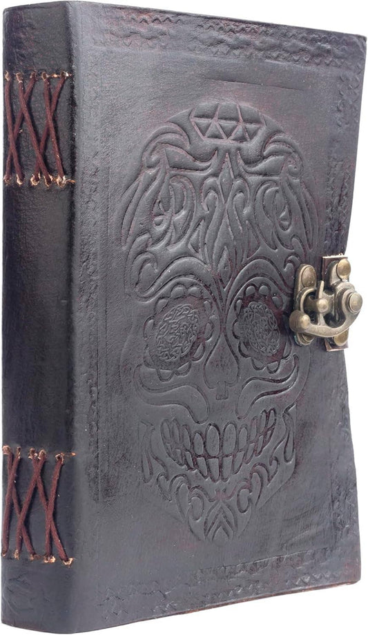 Leather Journal Diary Skull Vintage Antique Handmade Notebook Sketchpad Notepad Gift for Men Women 7X5 Inches Brown