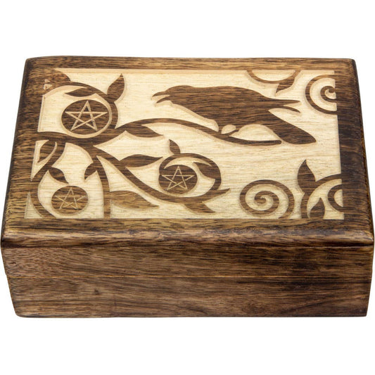 Carved Wood Box - Raven (Each)